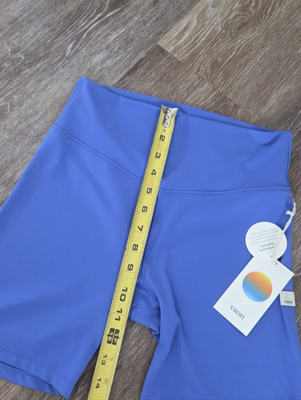 Vuori AllTheForm High-Rise Performance Bike Shorts Bright Iris NWT Athletic HTF - Picture 11 of 14